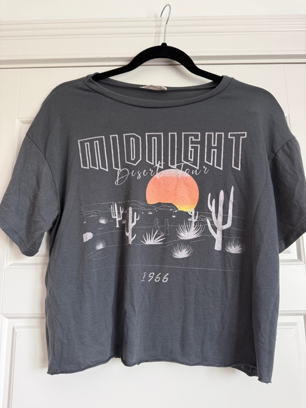 Altar'd State Gray Graphic Crop Tee with Orange Sunset